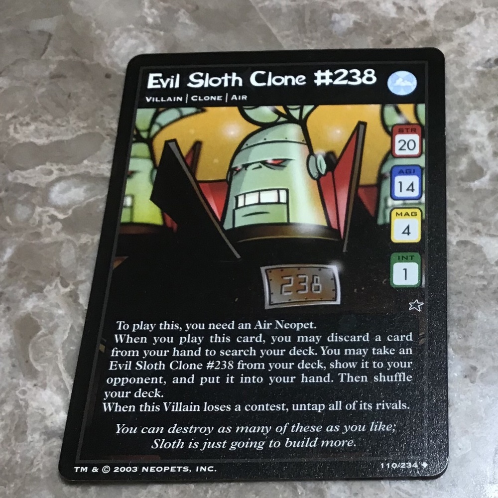 Uncommon!! Neopet card EVIL SLOTH CLONE #238